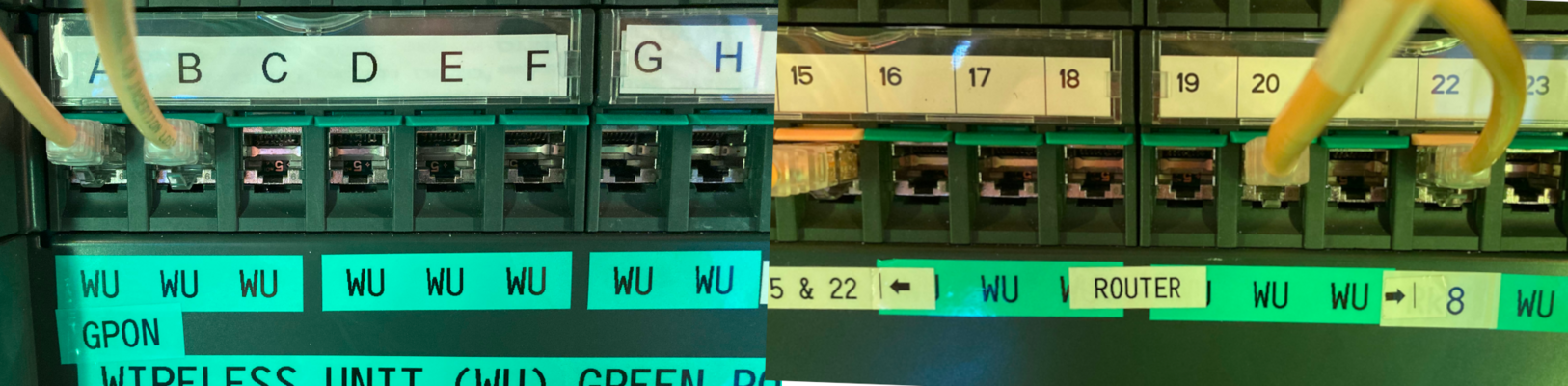 Each group will have two Mikrotik routers. Each group will wire one Mikrotik into the GPON (Fibre) patch pannel and the other into the Router (Copper) patch pannel