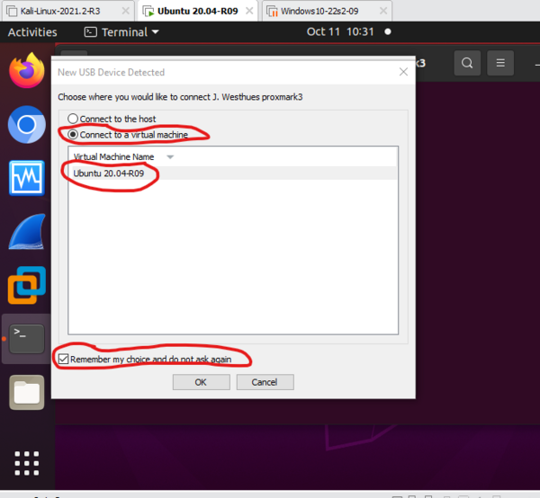 When you plug in your proxmark3, you Must check the following boxes to connect it through to Linux. If you stuff this up, then start again, as you won't have the admin creds on the Windows SOE to release host's (Windows) hold.