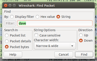 Finding a string within a packet