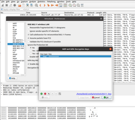 Inserting keys in Wireshark